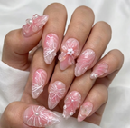 BlushTip™ Pink 3D Floral Almond Press-On Nails – 24pcs Korean Jelly Bloom Set