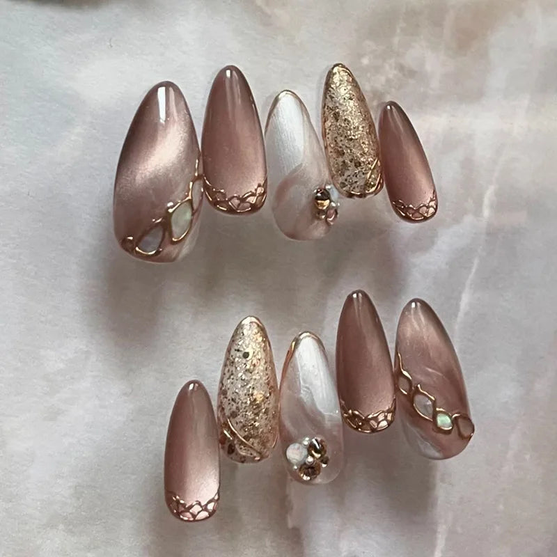 💅 24pcs Nude Brown Press-On Nails – Almond Full-Cover 🤎✨ (24 pcs)