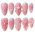 BlushTip™ Pink 3D Floral Almond Press-On Nails – 24pcs Korean Jelly Bloom Set