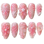 BlushTip™ Pink 3D Floral Almond Press-On Nails – 24pcs Korean Jelly Bloom Set